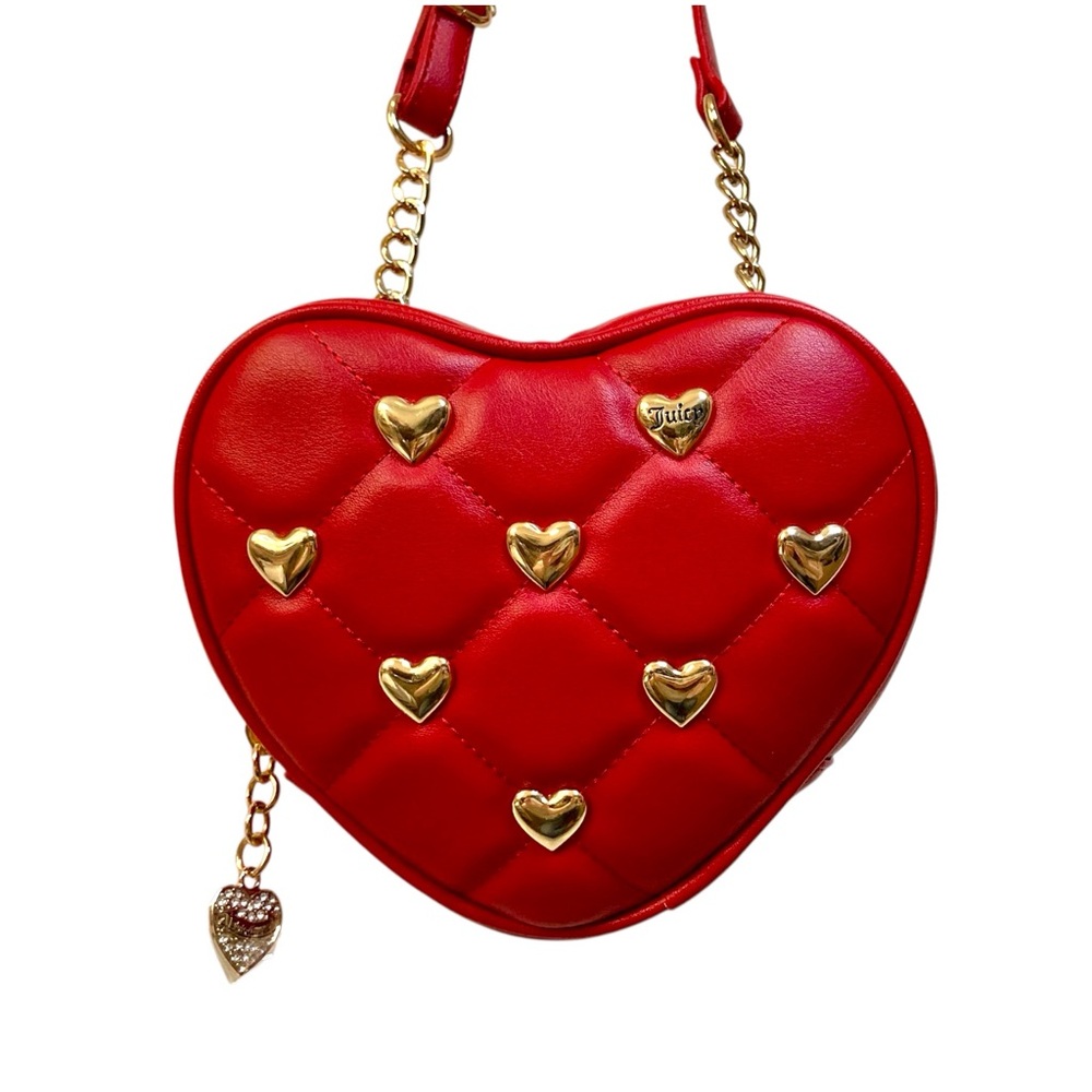 JUICY COUTURE Red & Gold Vegan Leather Heart-Shaped Crossbody Purse
